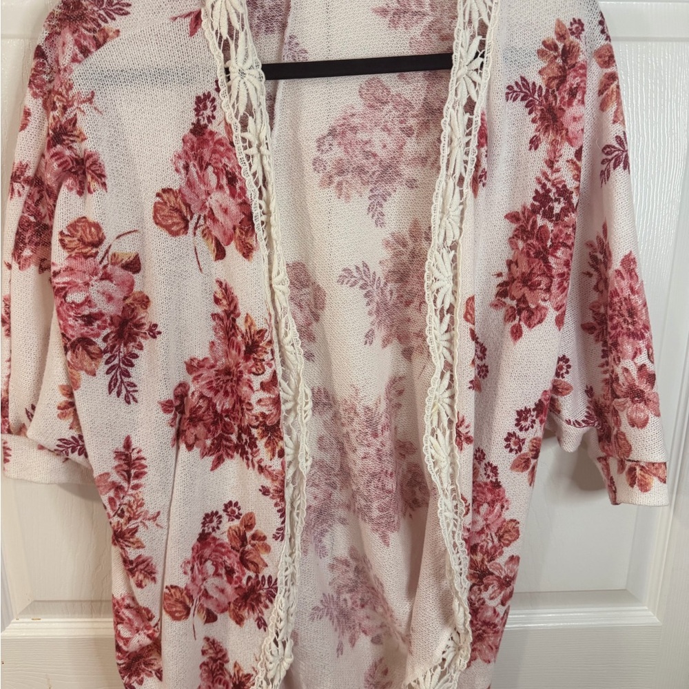 Floral Open-Front Blouse Kimono in Pink Rose